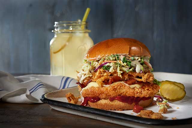 Fried Chicken, Cheddar and Bacon Sandwich